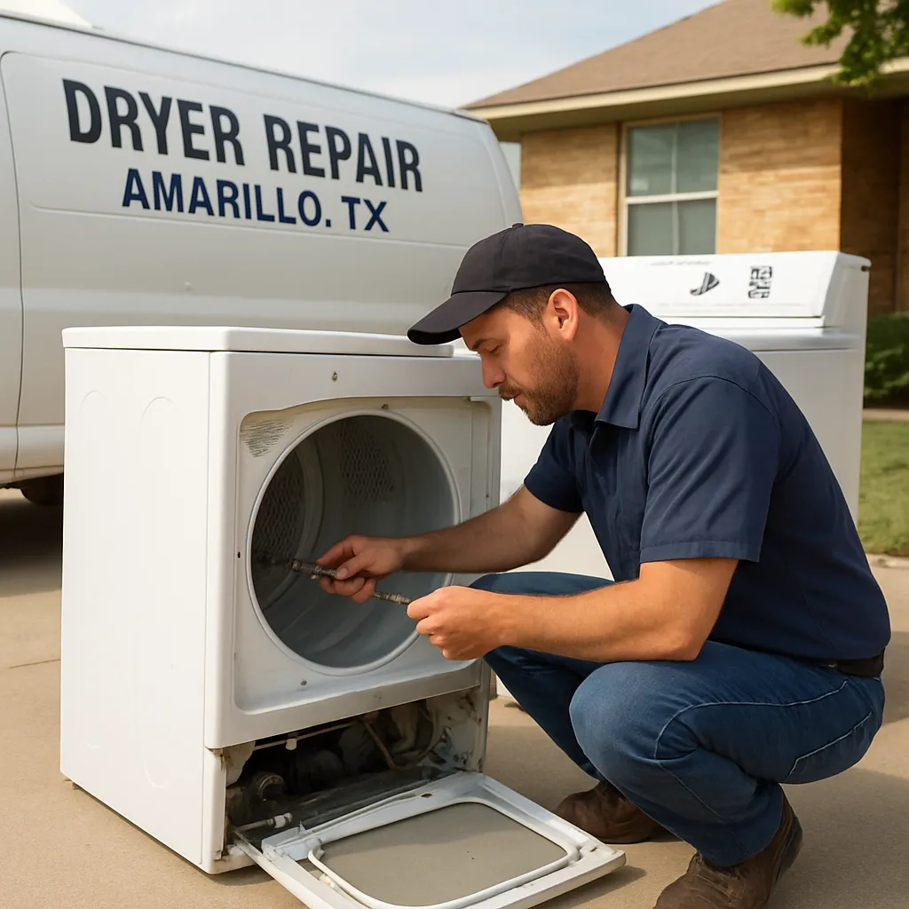 Dryer Repair technician working in an Amarillo home