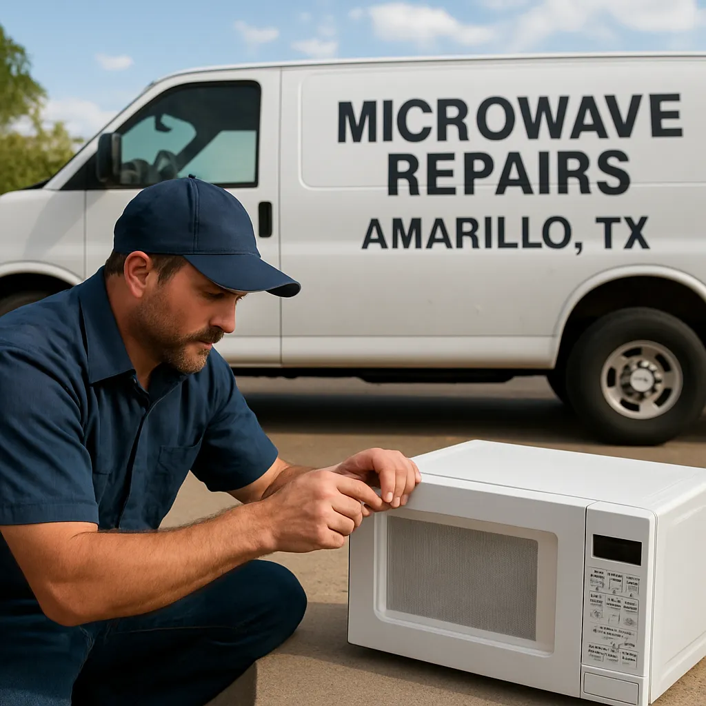Microwave Repair technician working in an Amarillo home